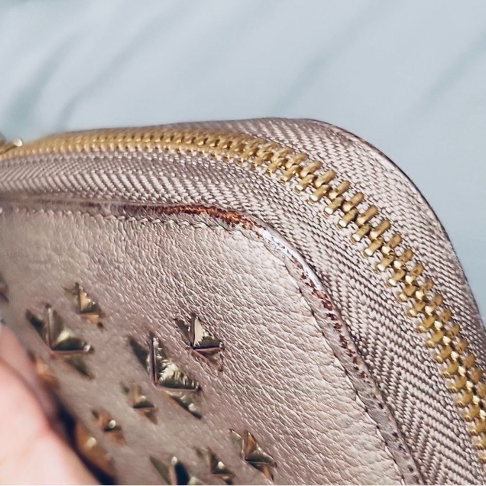 Jimmy Choo Taupe Gold Star-Studded Zip Around Long Wallet Authentic - Picture 15 of 17